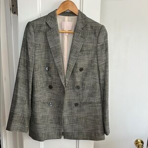 Gray Plaid Double-Breasted Blazer